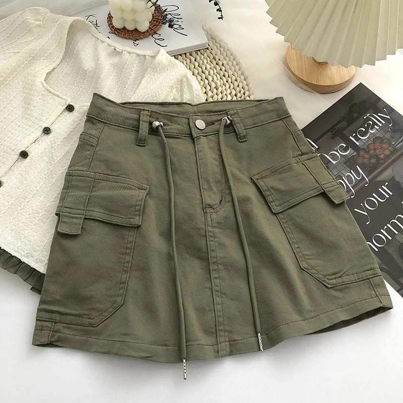 High Waist Slim Fit Denim Mini Skirt Women's Fashion Retro Style Short Skirts Summer Trendy Streetwear Polyester Fabric