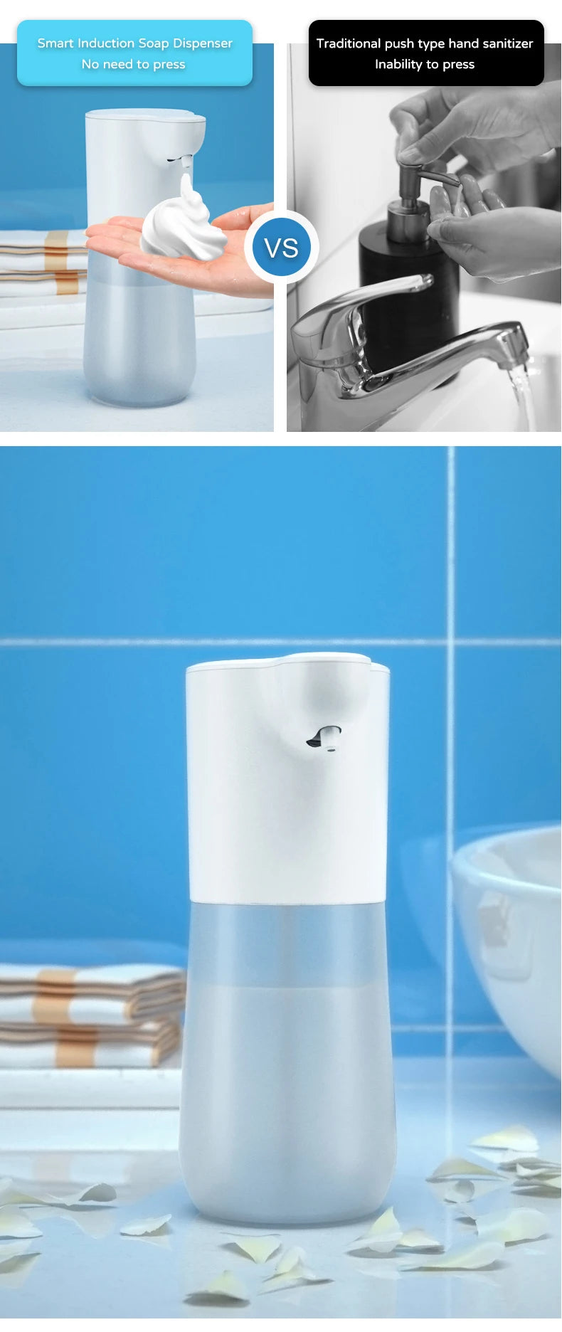Dispensador de jabón automático sin contacto inteligente infrarrojo con espuma, máquina de espuma de limpieza de manos con inducción USB para cocina y baño