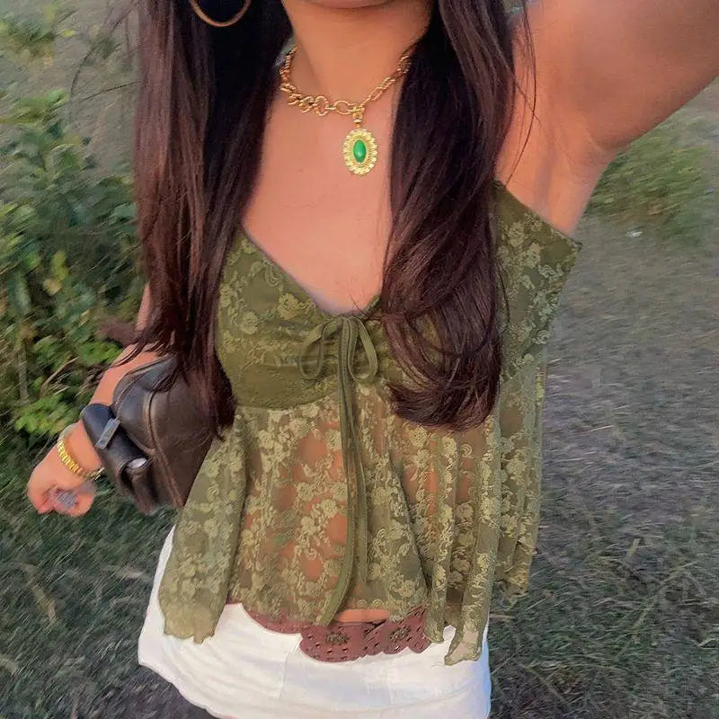 New Arrival Women Fashion Sexy Spicy Green Cami Top Off Shoulder Slim Fit Stylish Streetwear Trendy Sleeveless Vest
