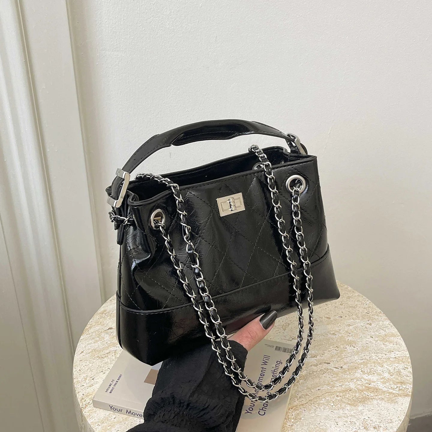 Korean Style Casual Women's Large Capacity Simple Tote Bag Fashion Trendy Underarm Leisure Handbag Daily Match PU Material