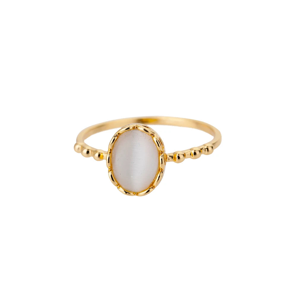 Stainless Steel Opal Rings For Women'S Aesthetic Water Drop Gold Color Wedding Ring Waterproof Jewelry Finger Accessories Gifts