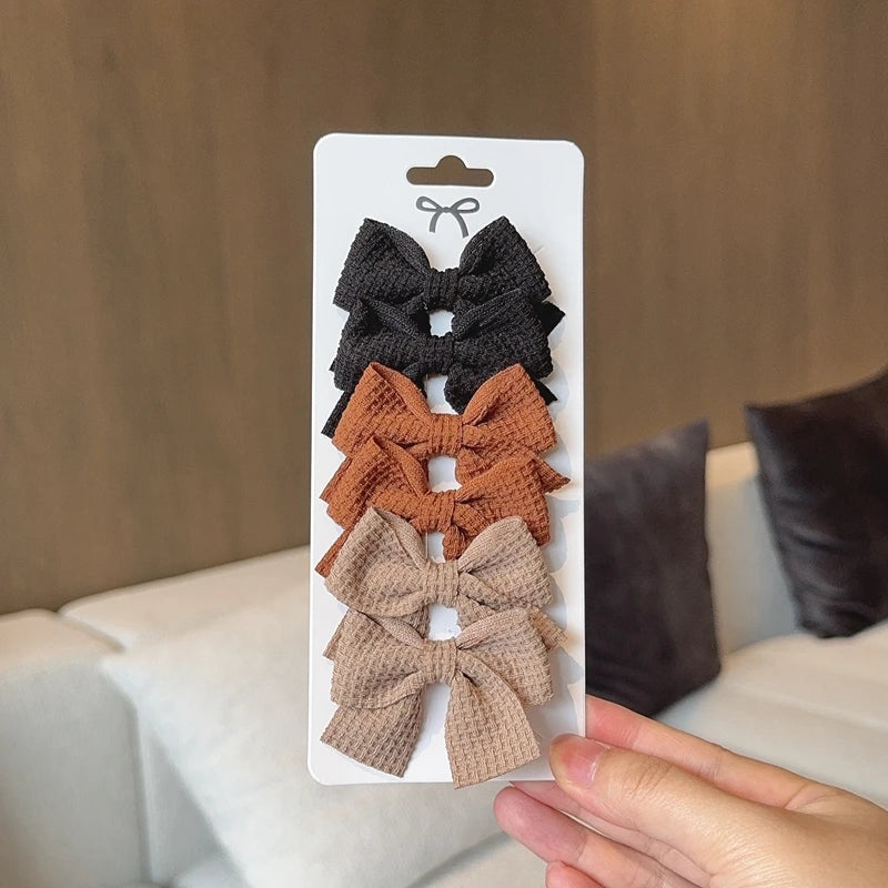 6PCS Bow Hairpins for Baby Girls - Plaid Polyester Hair Barrettes
