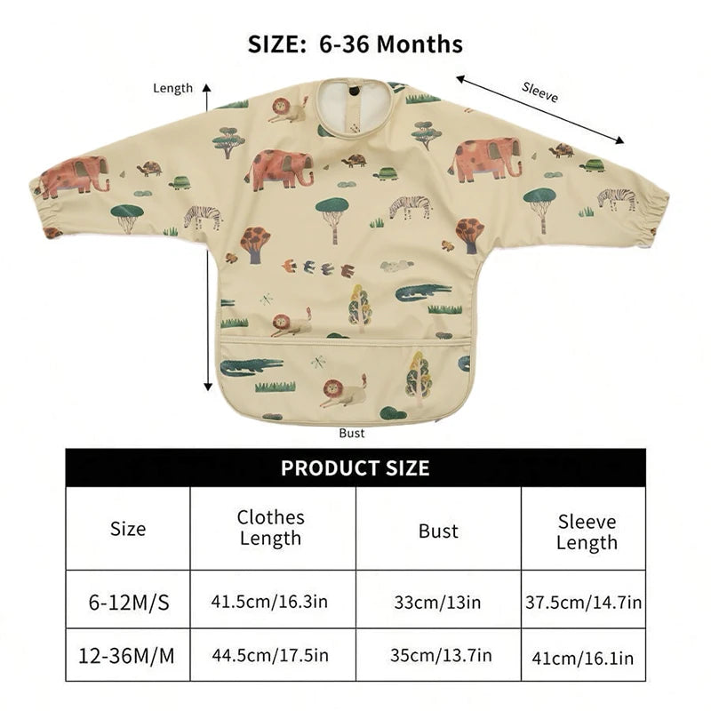 Waterproof Long Sleeve Baby Bib with Pocket – Toddler Feeding Apron for Boys & Girls