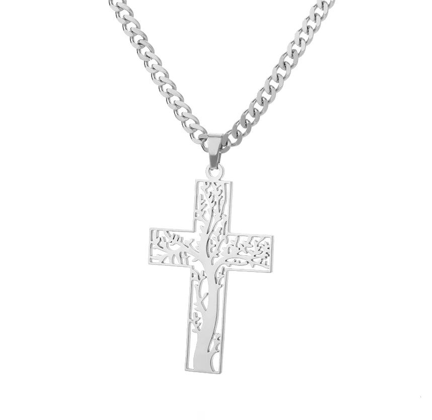 Stainless Steel Jesus Cross Necklace For Women'S Men Gold Color Caravaca Angels Crucifix Charm Choker Rapper Jewelry Hip Hop