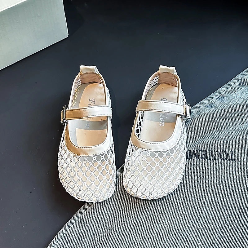 Children's Perforated Mesh Slip-on Shoes New Beige Breathable Boys' Girls' Leather Shoes Pink Soft Anti-slip Kids Baby Sandals