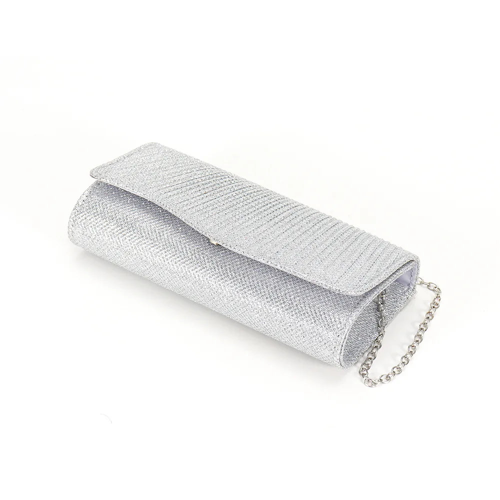 2026 New Women Fold Glitter Handbag Shiny Envelope Evening Bag Ladies Pleated Silver Clutch Chain Wedding Party Mini Long Purse