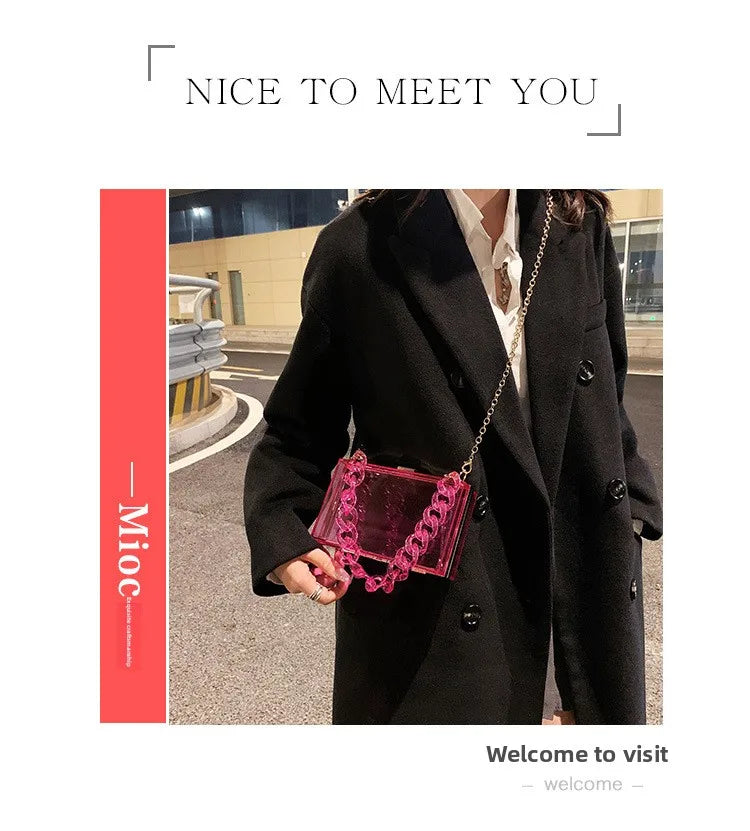 Fashionable Acrylic Handbag Women's Hot Sale Of The Season New Chain Box Bag Transparent Handbag Cross-Border Style Small Siz...