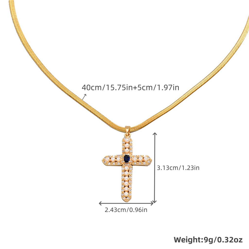 Zircon Pearl Cross Pendant Charms Chain Necklaces Ladies Fashion Exquisite Jewelry Gifts San125