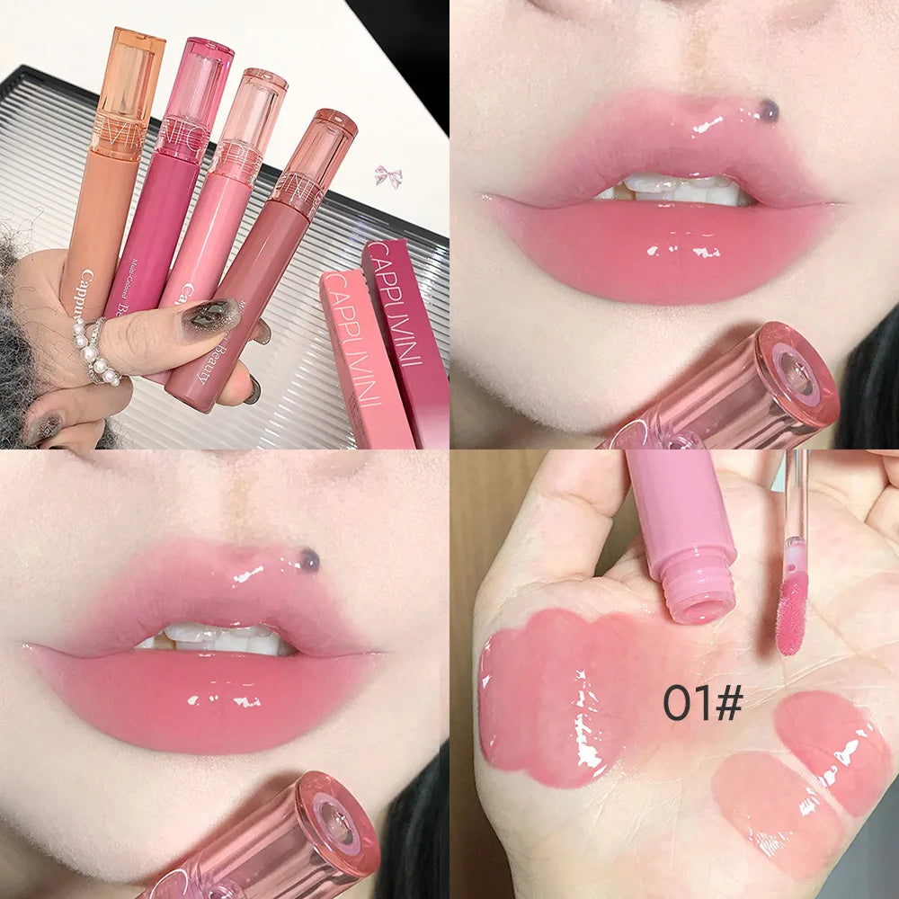 Cappuvini Jelly Mirror Lip Glaze Water Light Moisturizing Lip Gloss Long-Lasting Makeup Lipstick