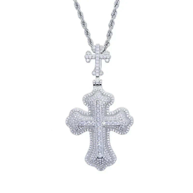 Moissanite Cross Pendant Necklace 14K Gold Long Chain Unisex Jewelry For Women And Men