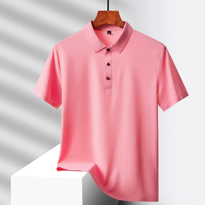Men's Ice Silk Polo Shirt - Quick-Dry Loose Fit Short Sleeve