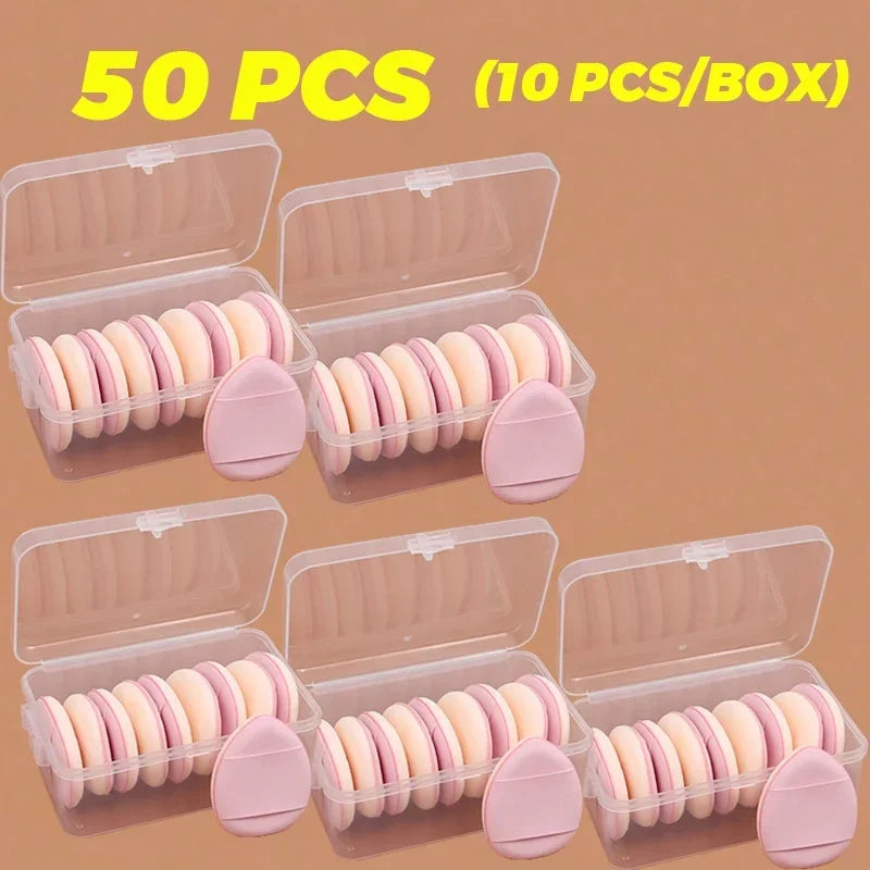 50Pcs Mini Finger Cosmetic Puff Set with Box Water Droplet Shape Air Cushion Detail Makeup Puffs Concealer Foundation Applicator