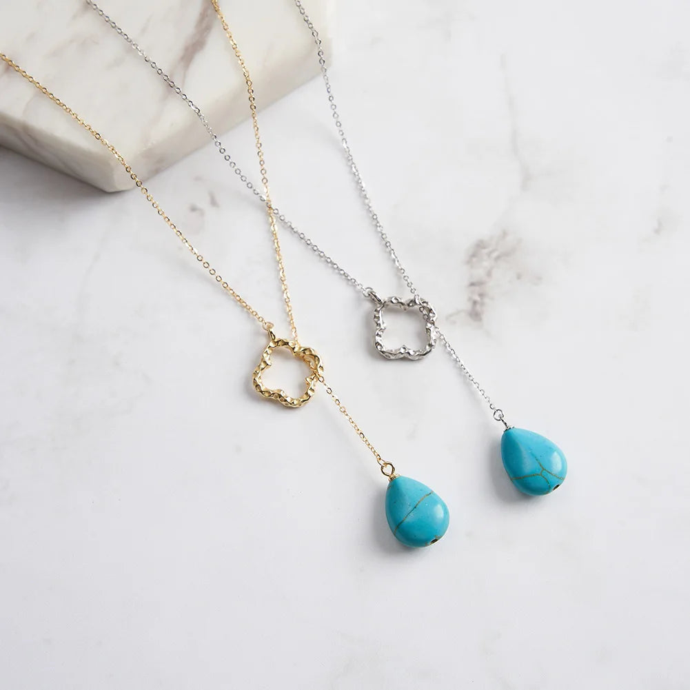 ORSA JEWELS Bohemia Turquoise Stone Pendant Necklace 925 Silver for Women Clavicle Chain Delicate Wedding Party Jewelry GMN47