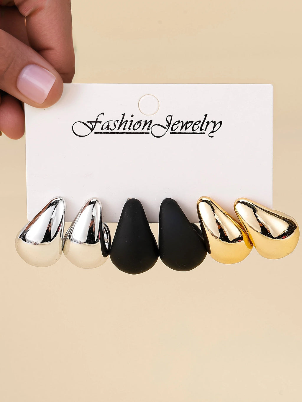 3Pairs Classic And Fashionable Multicolor Waterdrop Stud Earring Set, Ideal For Dating, Vacation, Daily Wear And Jewelry