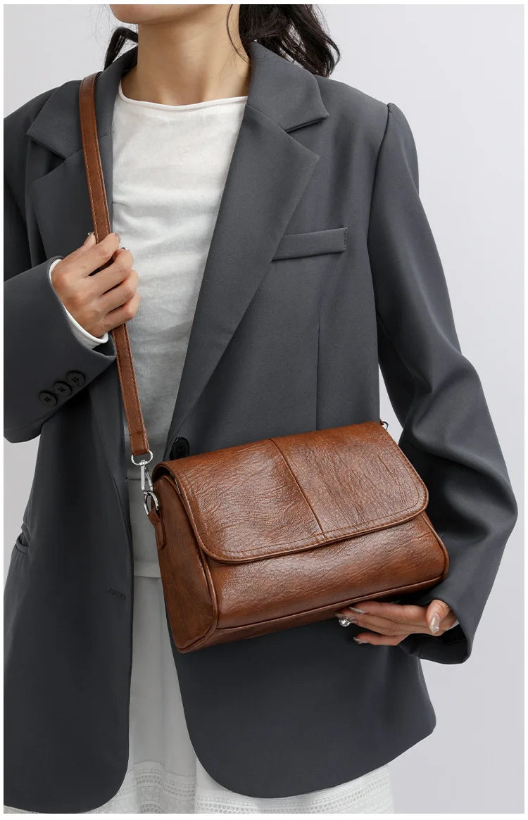 Retro Oil Wax Leather Crossbody Bag,with Textured and Vintage Feel,Simple and Elegant Flap Design,and Adjustable Shoulder Strap