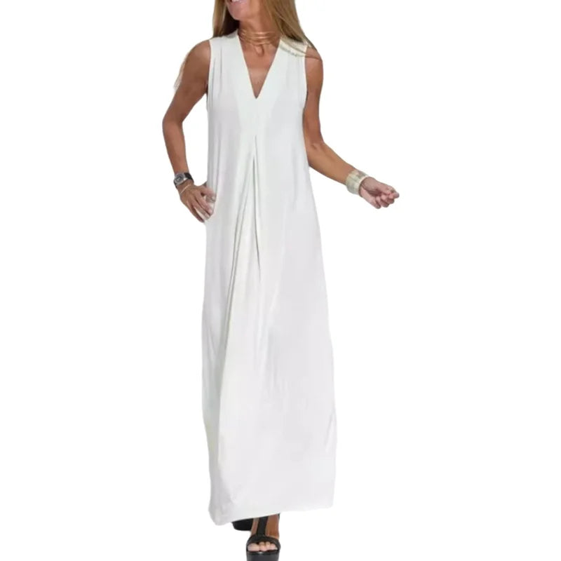 Spring Summer 2026 New Style Pure Color V-Neck Pullover Dress Cardigan Set Women's Versatile Long Skirt Casual Comfortable