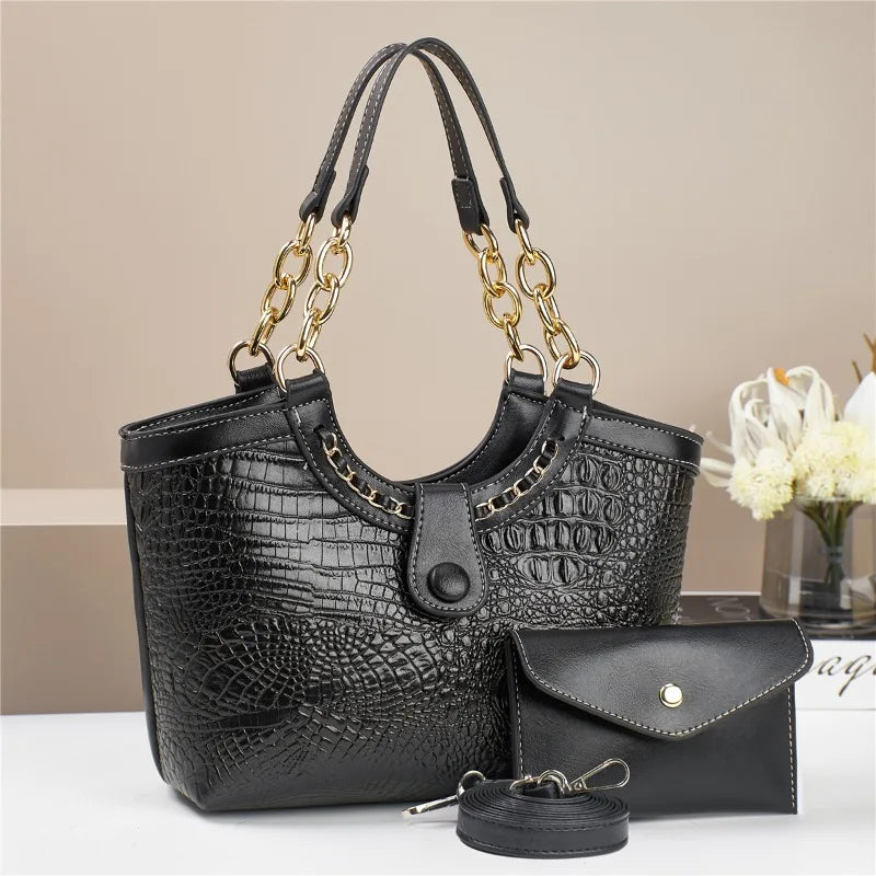 2Piece Set Chain Women's Handbag Exquisite Crocodile Patterned Purse and Handbag Elegant Women's Shoulder Crossbody Bag women