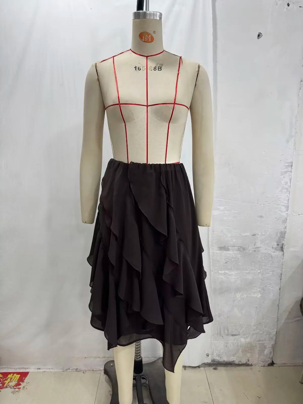 Women's Skirts Summer 2026 New Brown Ruffled Elastic Waist Skirts Women's Fashion Elegant Office Youth Summer Skirts Street