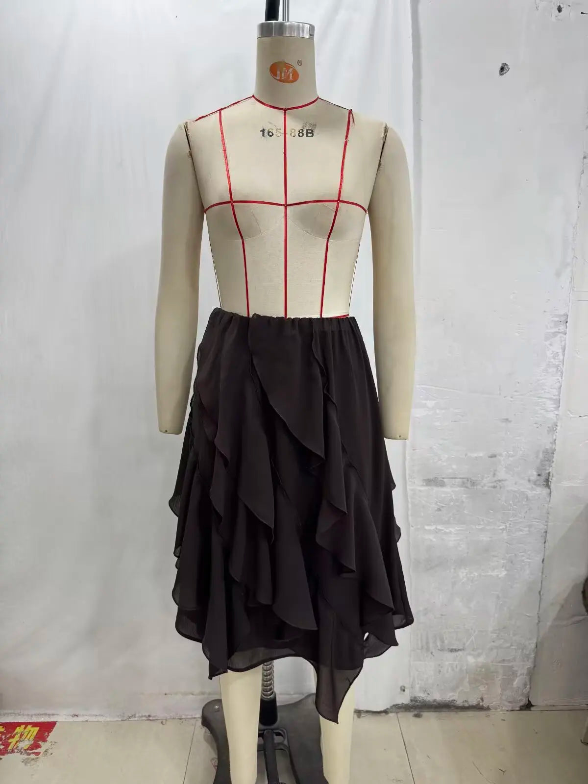 Women's Skirts Summer 2026 New Brown Ruffled Elastic Waist Skirts Women's Fashion Elegant Office Youth Summer Skirts Street