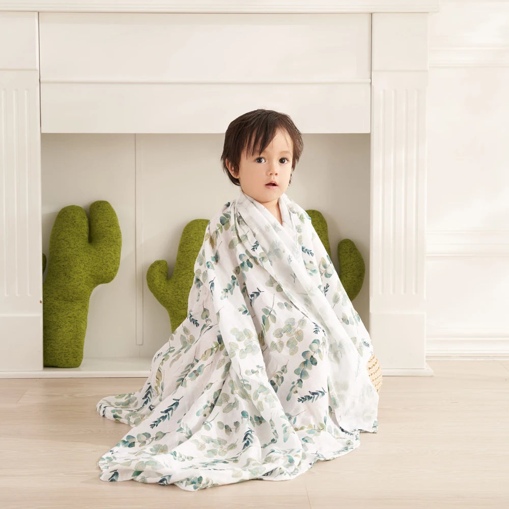 Elinfant Cute Soft Print Baby Towel Wrap 120x110cm Bamboo Cotton Baby Muslin Swaddle Blanket