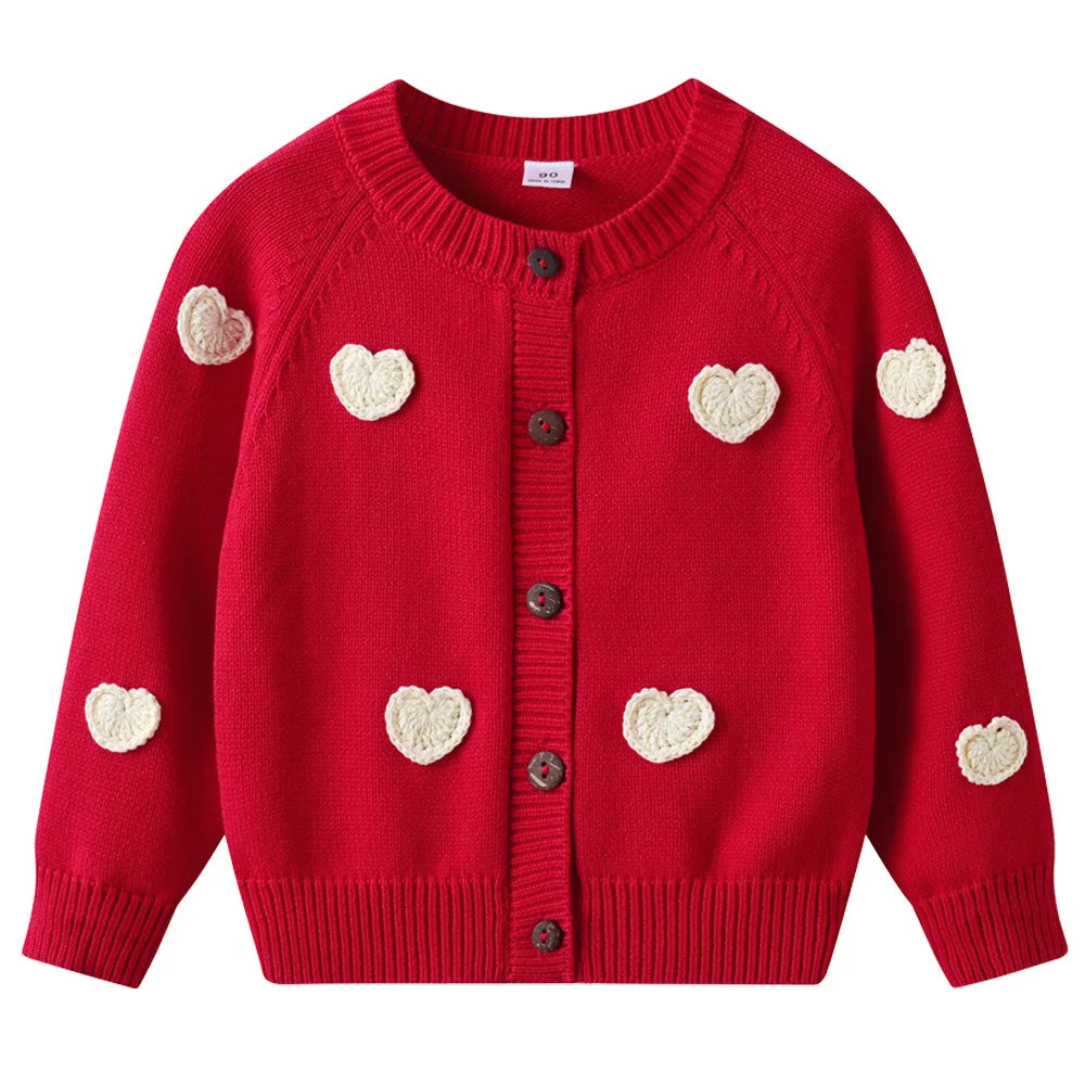 Teen Girl Clothes 2025 Children New Korean Cardigan Girls Knit Jacket Spring Autumn Outfit Style Costume Handmade Heart DIY Kids