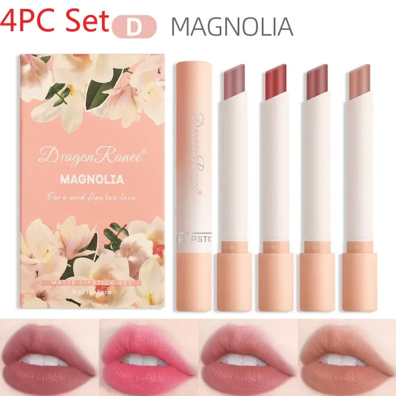 4pcs Lipstick Set Velvet Matte Lip Gloss Waterproof Long Lasting Smoke Lip Stick Sexy Red Lip Tint Charming Lips Makeup