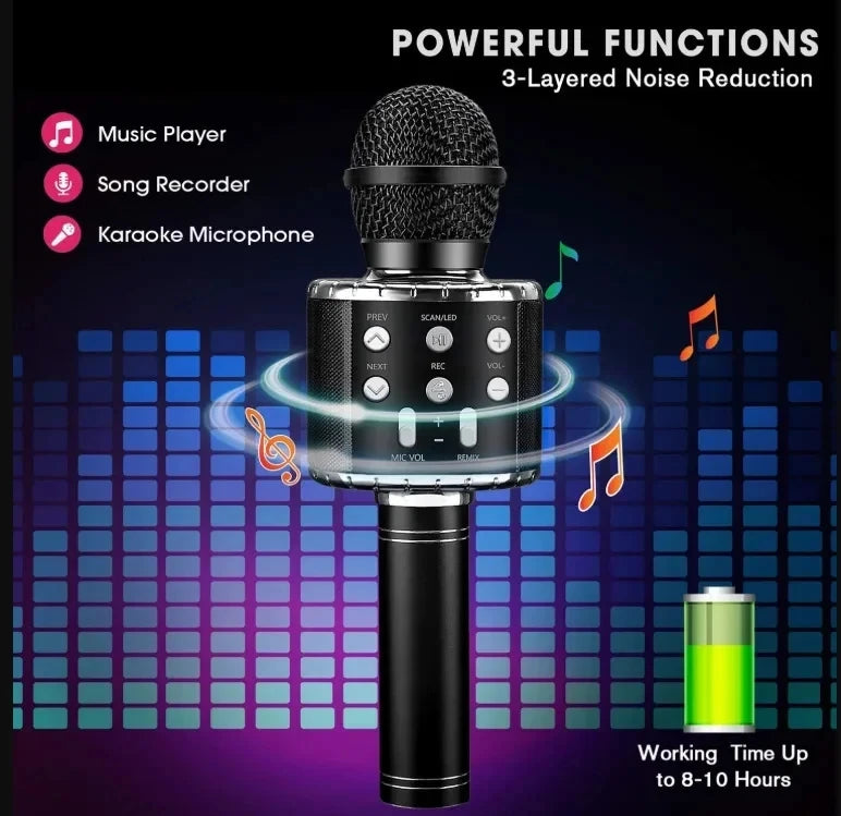 Kids Microphone for Singing, Wireless Bluetooth Karaoke Microphone for Adults, Toys for Girls Boys Gift for Birthday Party