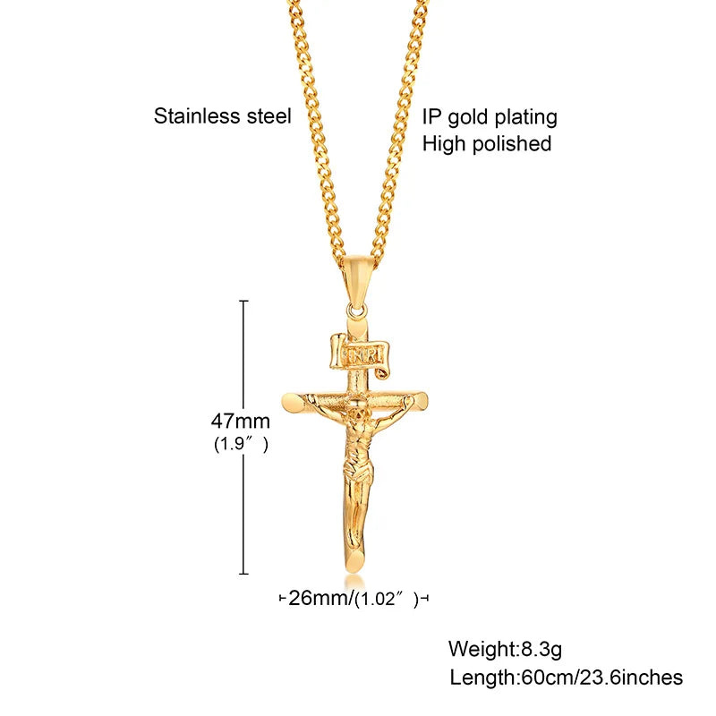 Stainless Steel Cross Necklace For Men, Christian Jesus Pendant Necklace, Catholicism Religious Faith Jewelry Easter Gifts