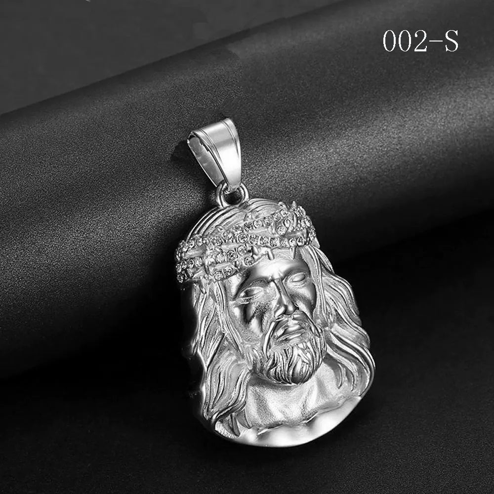 Stainless Steel Titanium God Jesus Human Head Gold Plated Portrait Pendant Necklace With 3Mm Chain For Men Women'S Hip Hop Jewelry