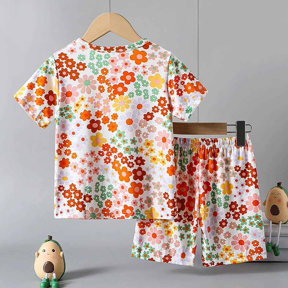 2/4-piece Summer And Autumn Children's Cute Cartoon Print Set For Boys And Girls Comfortable And Versatile Short Sleeved Shorts