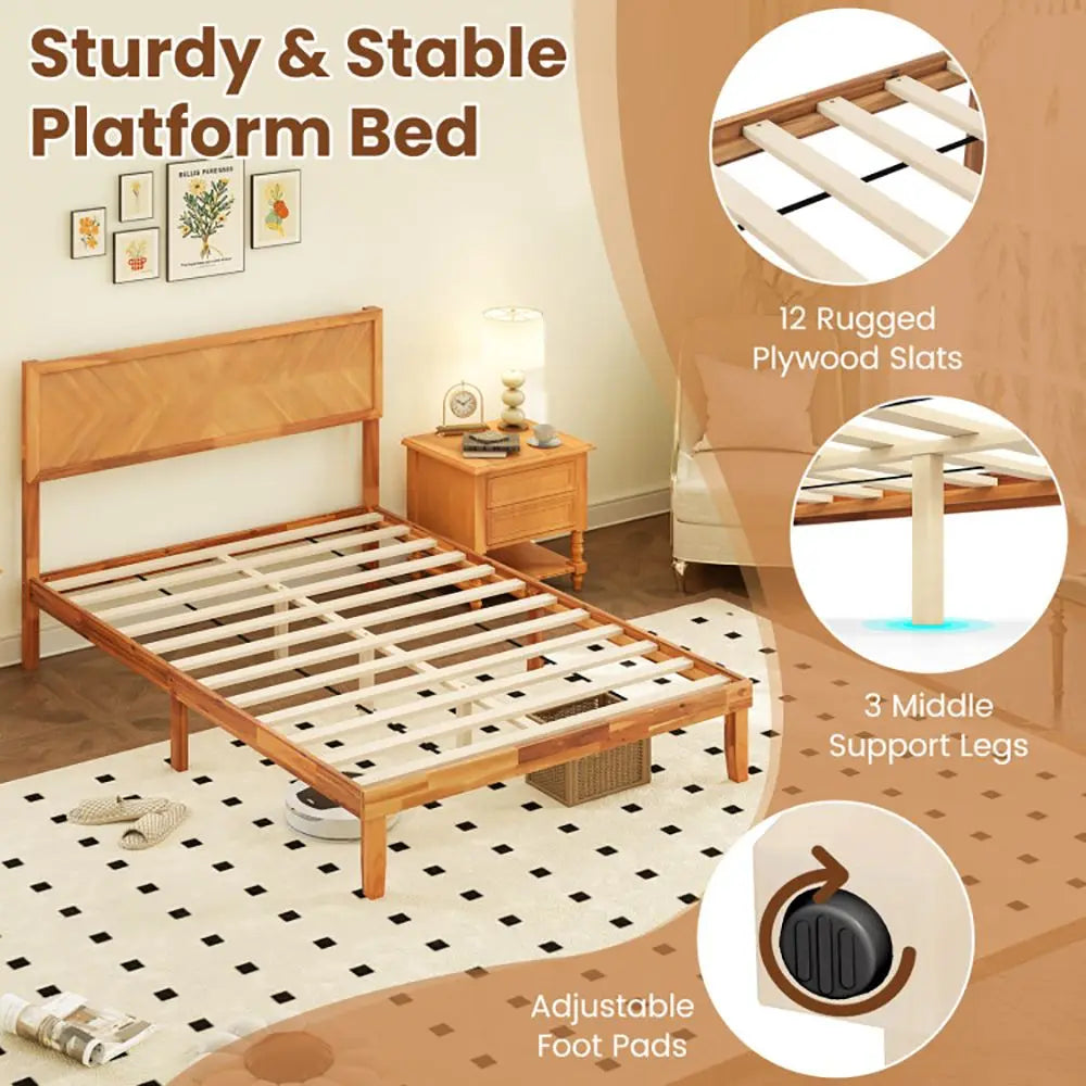 FullSize Bed Frame with Headboard and Storage Space