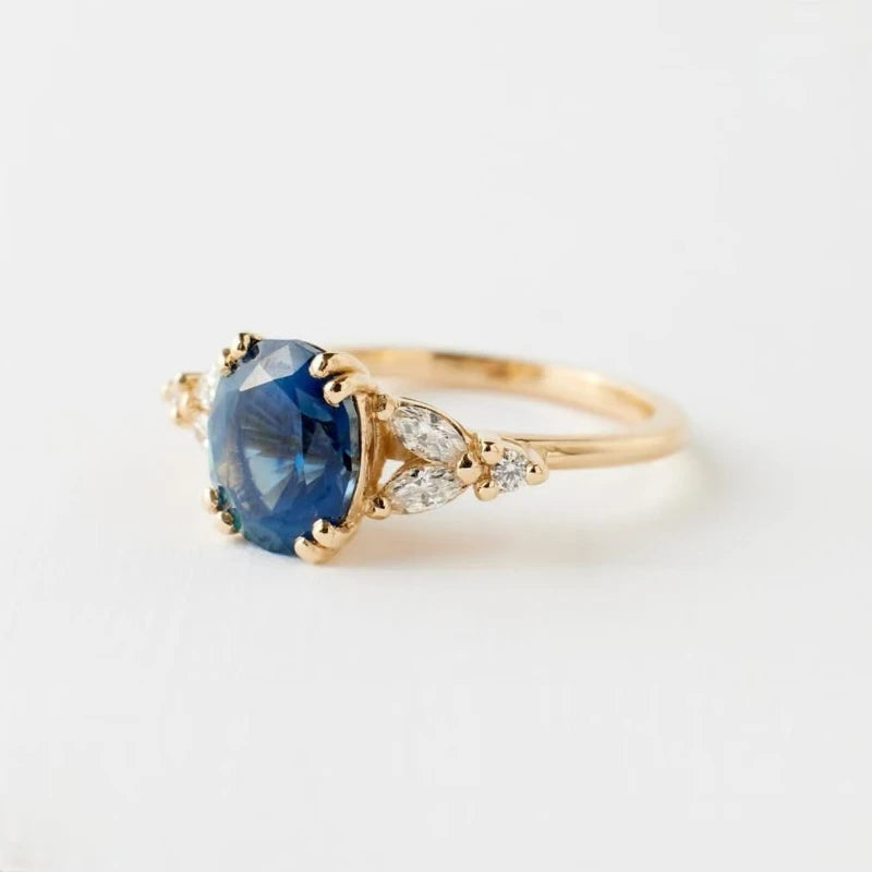 European And American New Minimalist Inlaid Blue Zircon Women'S'S Ring