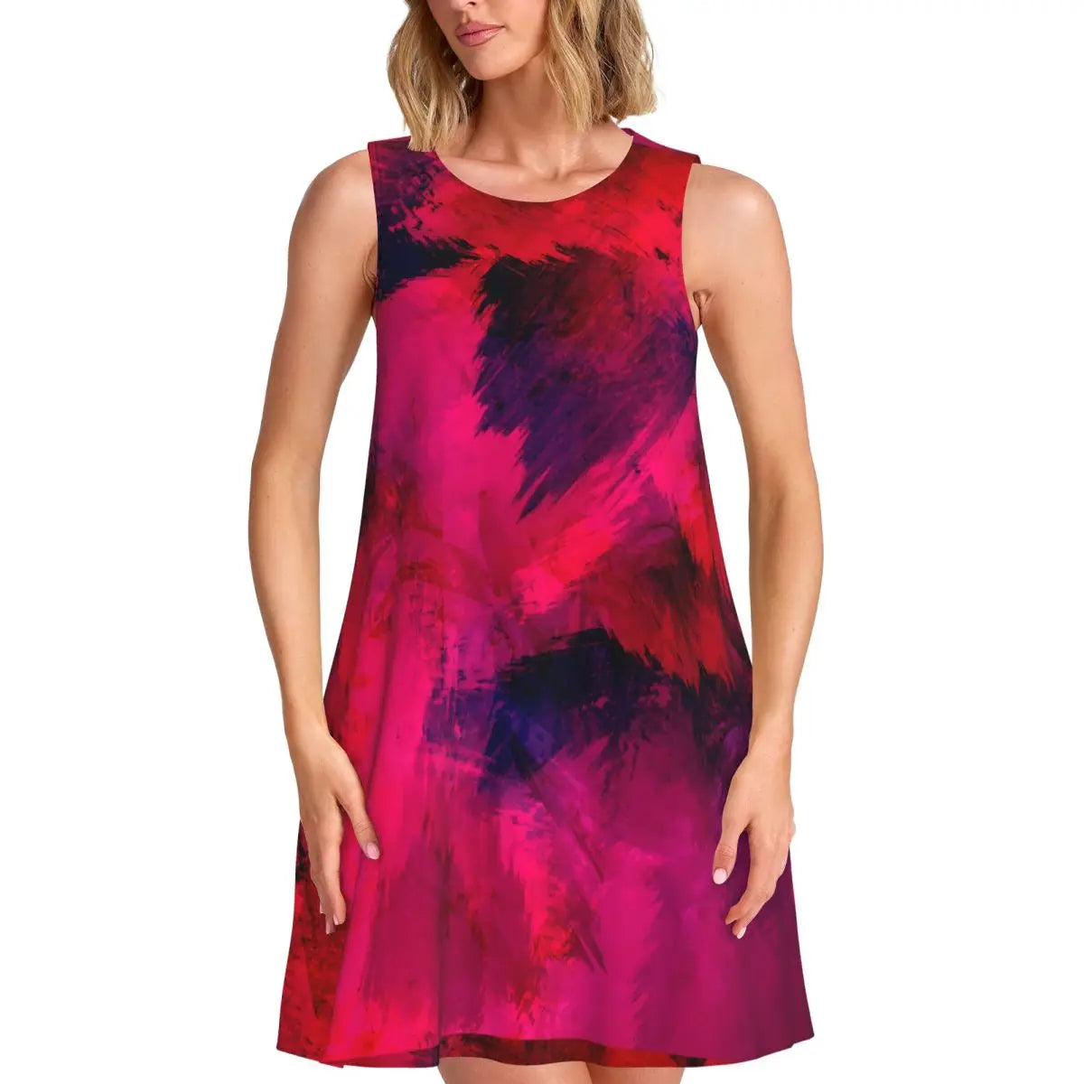 Abstract Print Tank Dress - Women's Sleeveless O-Neck Mini Dress