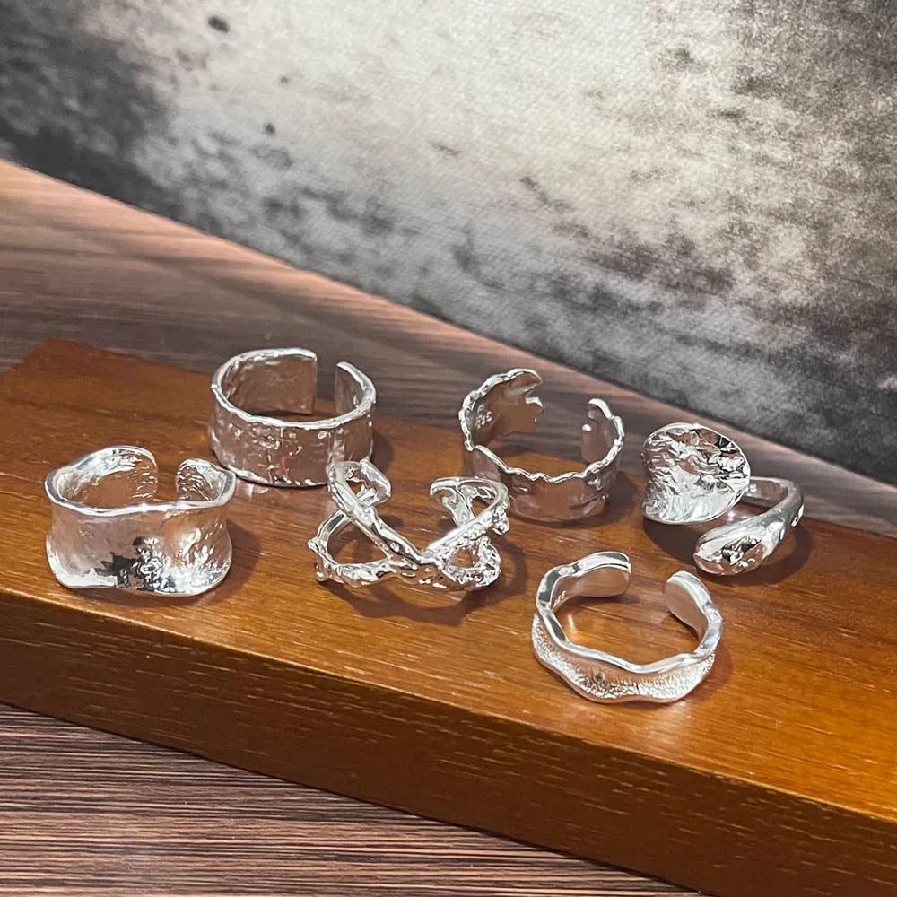 BF CLUB Silver Color Rings for Women Fashion Geometric Handmade Irregular Shinning Gold Ring Party Christmas Gift