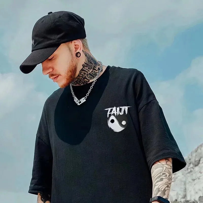 M-8Xl Men'S T Shirt Oversized Streetwear Hip Hop Loose Fashion Korean Short Sleeve Round Neck Print Kung Fu Bear Couple Clothes