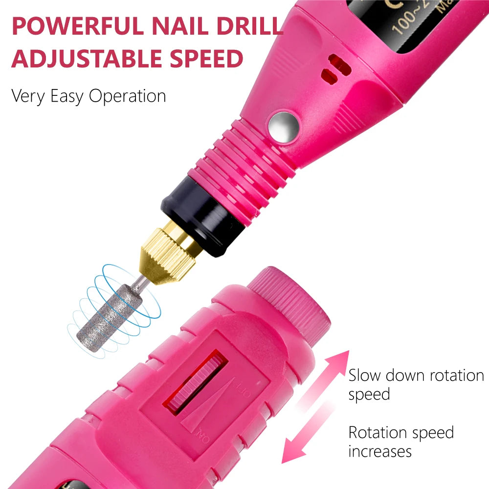LULAA Portable Electric Nail Drill Machine Set Gel Polish Remover Dead Skin Nail Polishing Tools Kit Sander Nails Accessories