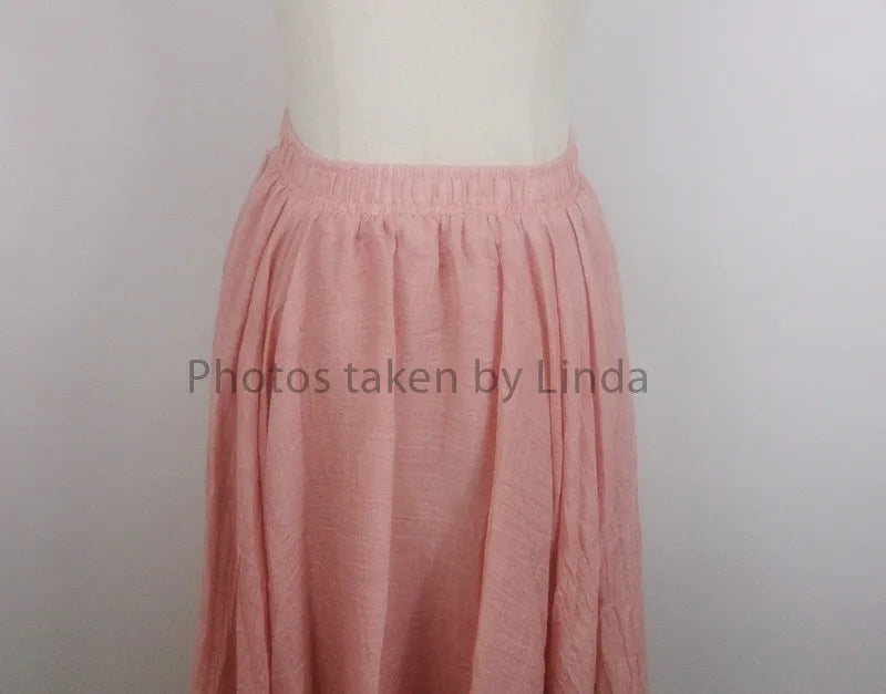 Women's Elegant High Waist Linen Maxi Skirt 2026 Summer Ladies Casual Elastic Waist 2 Layers Skirts Saia Feminina 20 Colors SK53