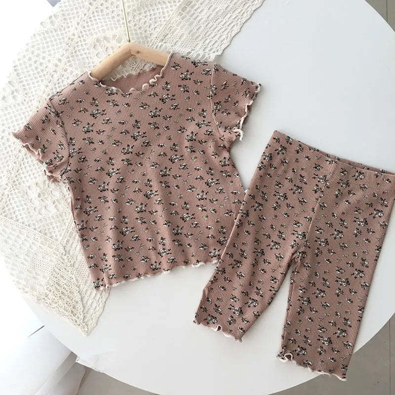 Baby Girl Floral Pajamas Set Summer Short Sleeve Thin Two Piece Outfits Toddler Kids Sleepwear Infant Home Wear Children Clothes