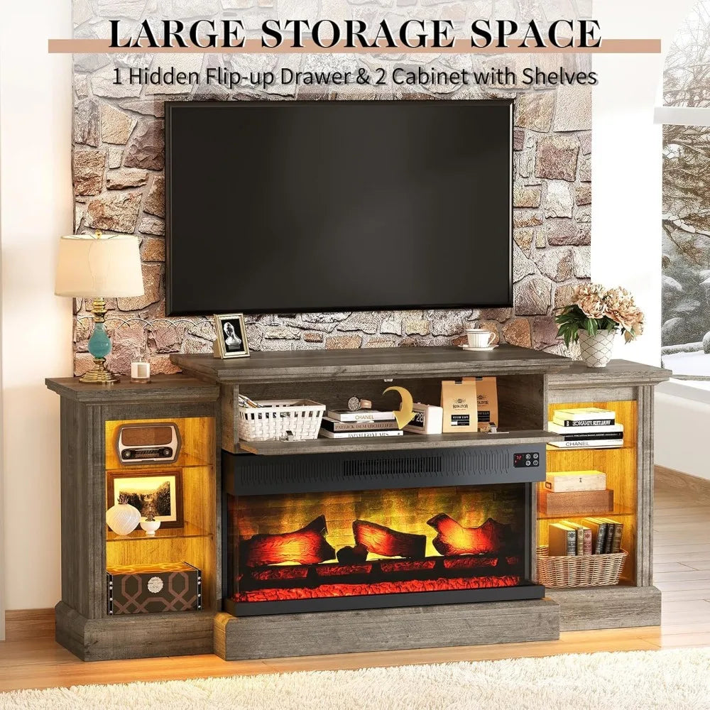 Farmhouse 70" Fireplace TV Stand with 36" Electric Fireplace 3-Sided Electric Fireplace, Media Entertainment Center , Customized