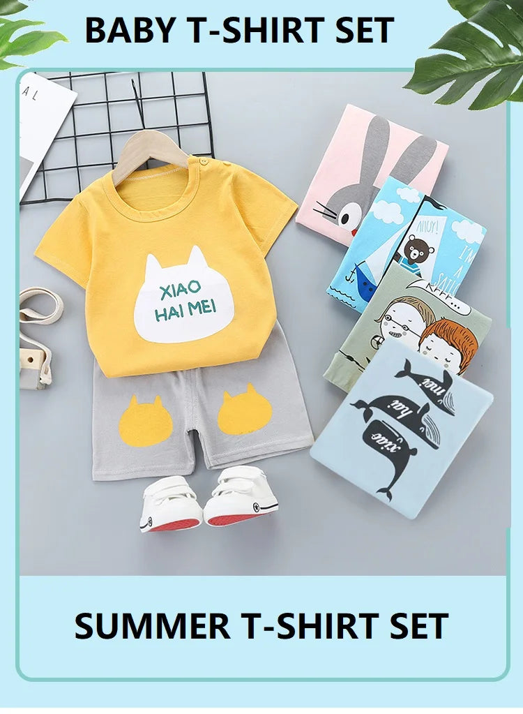 Children's Unisex Cotton T-Shirt and Shorts Set - Summer 2-Piece Outfit