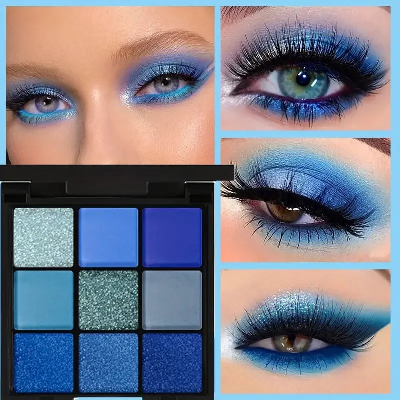 9 Color Blue Eyeshadow Palette Waterproof Sweatproof For Stage And Festival Performance
