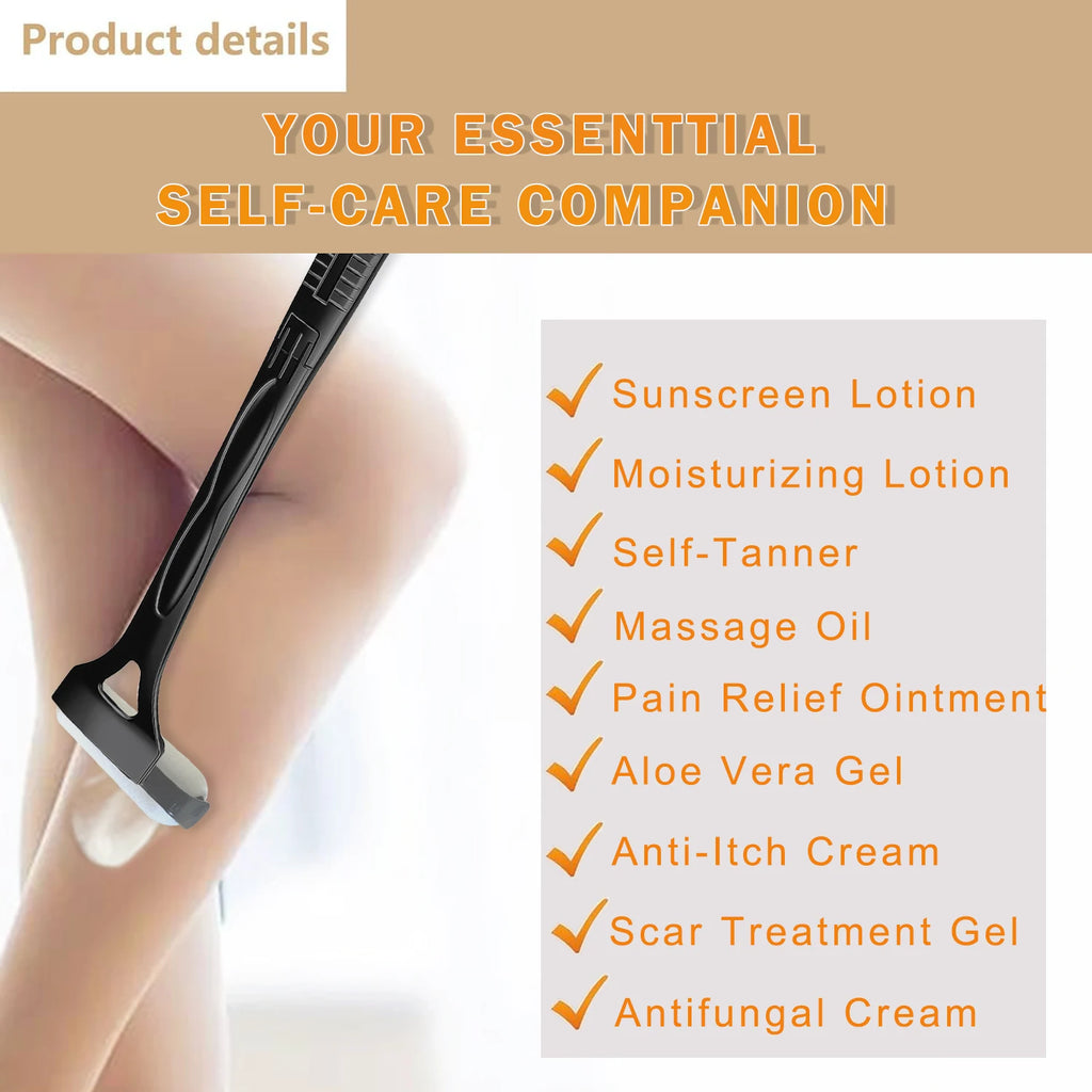 Lotion Applicator Self Sunscreen Tanning Back Applicator Stick Portable Long Handle Foldable With Two Replacement Heads