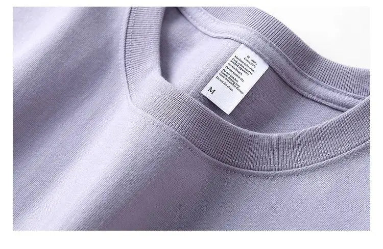 Men's and Women's T-shirts 300G Heavy Gray-purple Round Neck Short-sleeved T-shirts Women's Basic Pure Cotton Simple