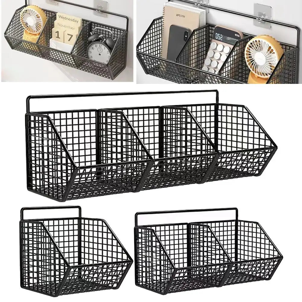 Wall-Mounted Kitchen Storage Basket - Perforation-Free Iron Rack Black