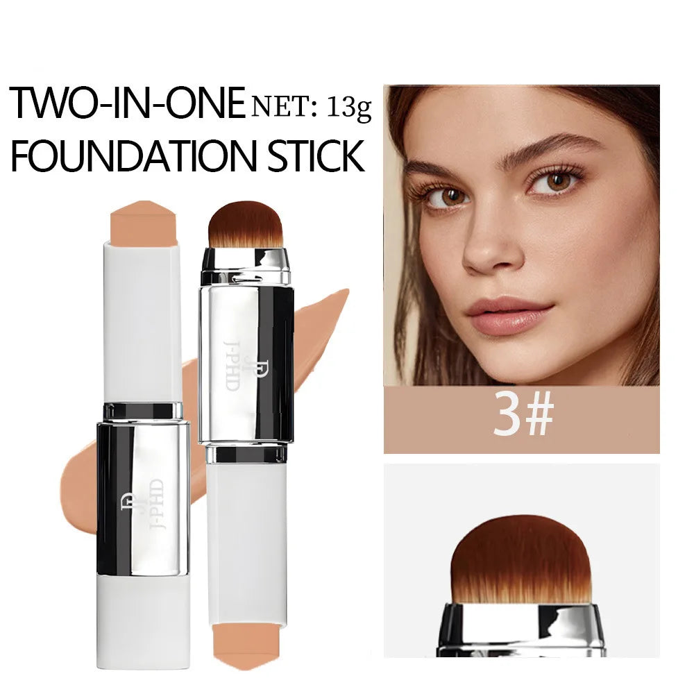 Two-In-One Brush Head Foundation Stick, Lightweight And Smooth, Long-Lasting Coverage, Creating A Perfect Makeup Effect