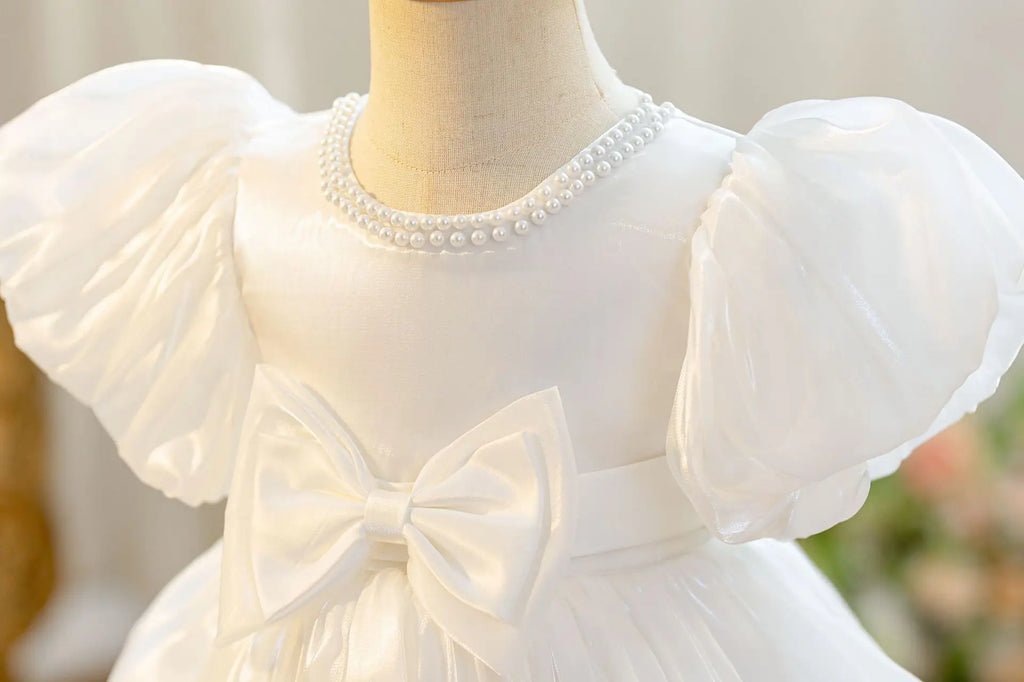 Hetiso Baby Girls Party Dress Puff Sleeve Newborn Birthday Ball Gown Beading Infant Christmas Holiday Frocks 0-2 Years