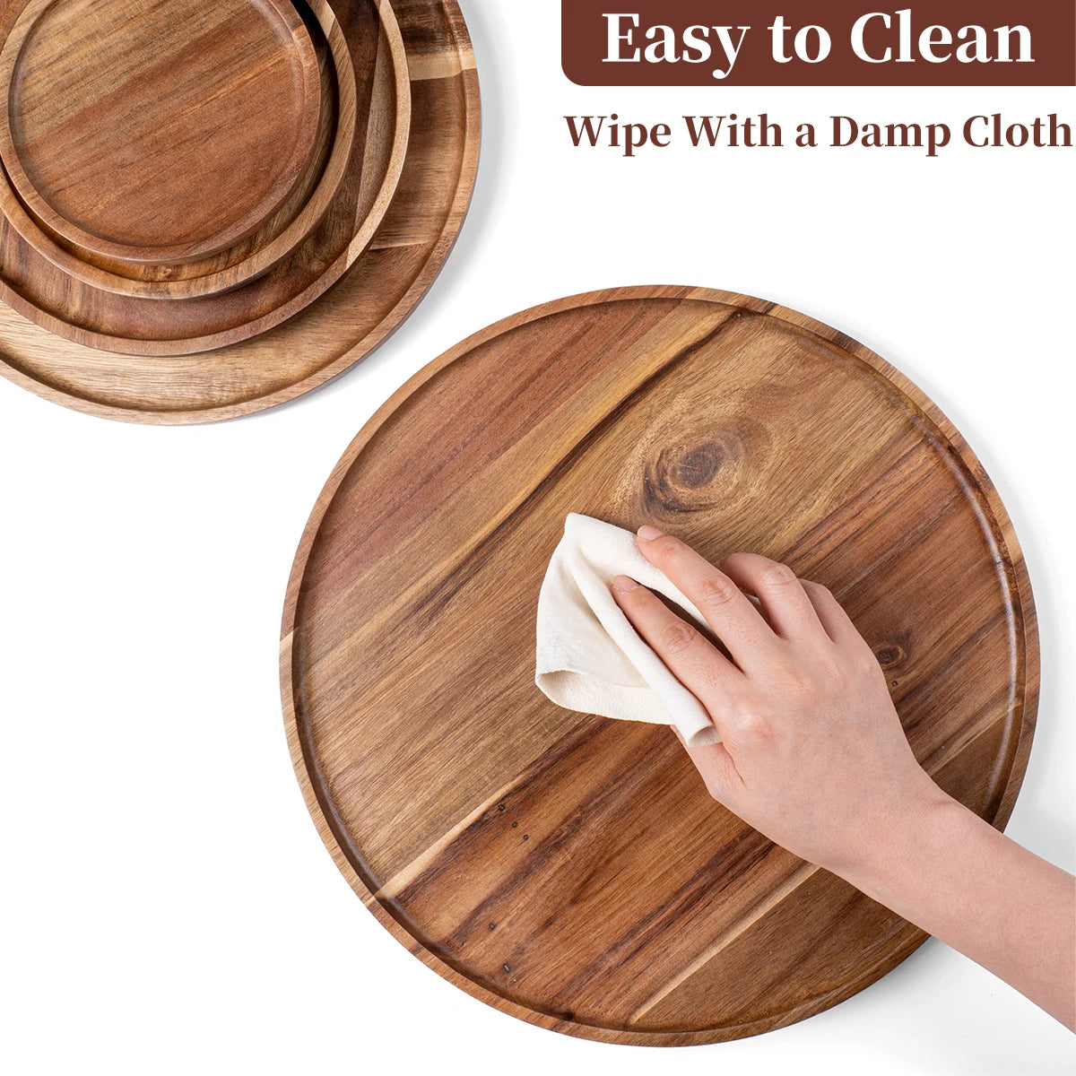 12.5/15/20/25/30cm Round Serving Platter Tray Acacia Wood Pizza Salad Plate Fruit Dessert Tray Bread Cake Container Snacks Dish