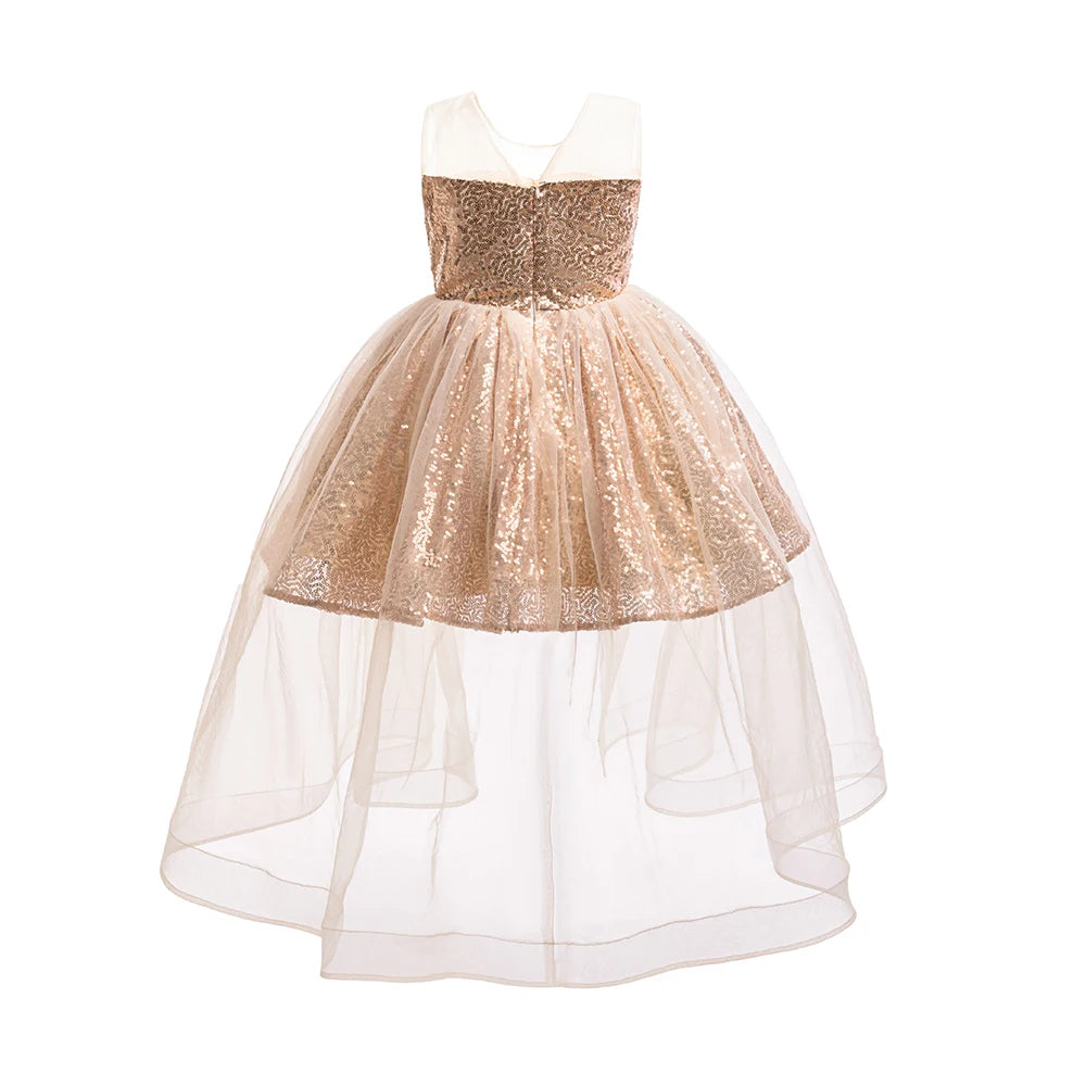 HETISO Fashion Girls Sequin Princess Dress Tulle Sleeveless Banquet High end Lace Evening Ball Gown for Kids Child 2-6 Years