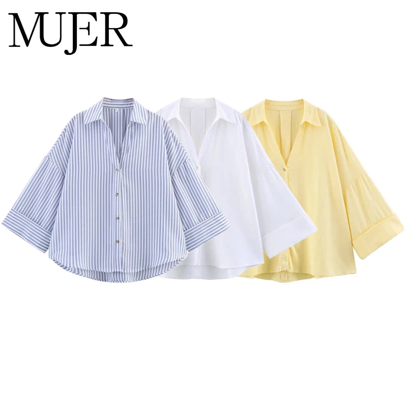 Striped Loose Button-Up Blouse | Women's Casual Summer Shirt