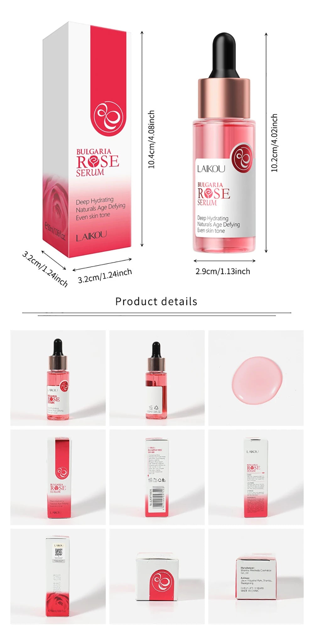 LAIKOU Bulgaria Rose Face Serum Facial Original Nourish Essense Brightening Rejuvenation Deep Moisturizing Serum Skin Care 30ml